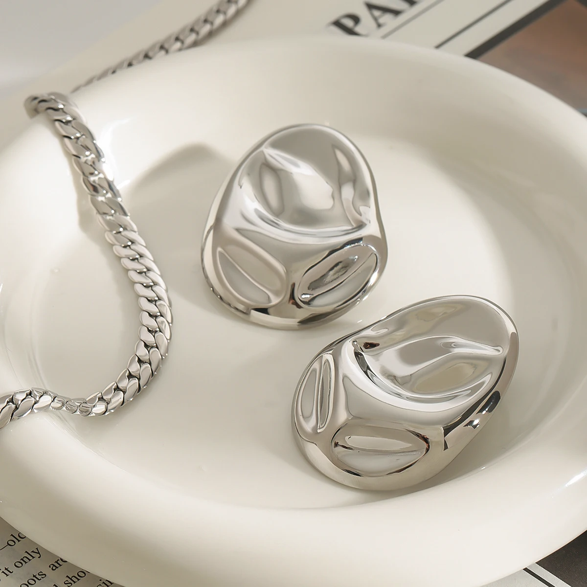 Stainless Steel Irregular Oval Earrings for Women 4 Stainless Steel Irregular Oval Earrings for Women - Image 4