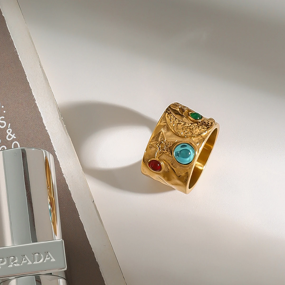 Vintage Stainless Steel Moon & Star Ring with Rhinestones 6 Vintage Stainless Steel Moon & Star Ring with Rhinestones - Image 6