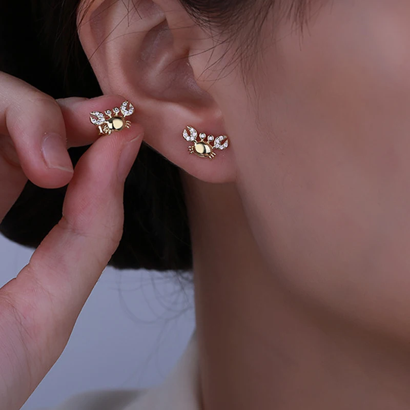Sterling Silver Crab Stud Earrings with Cubic Zirconia 6 Sterling Silver Crab Stud Earrings with Cubic Zirconia - Image 6