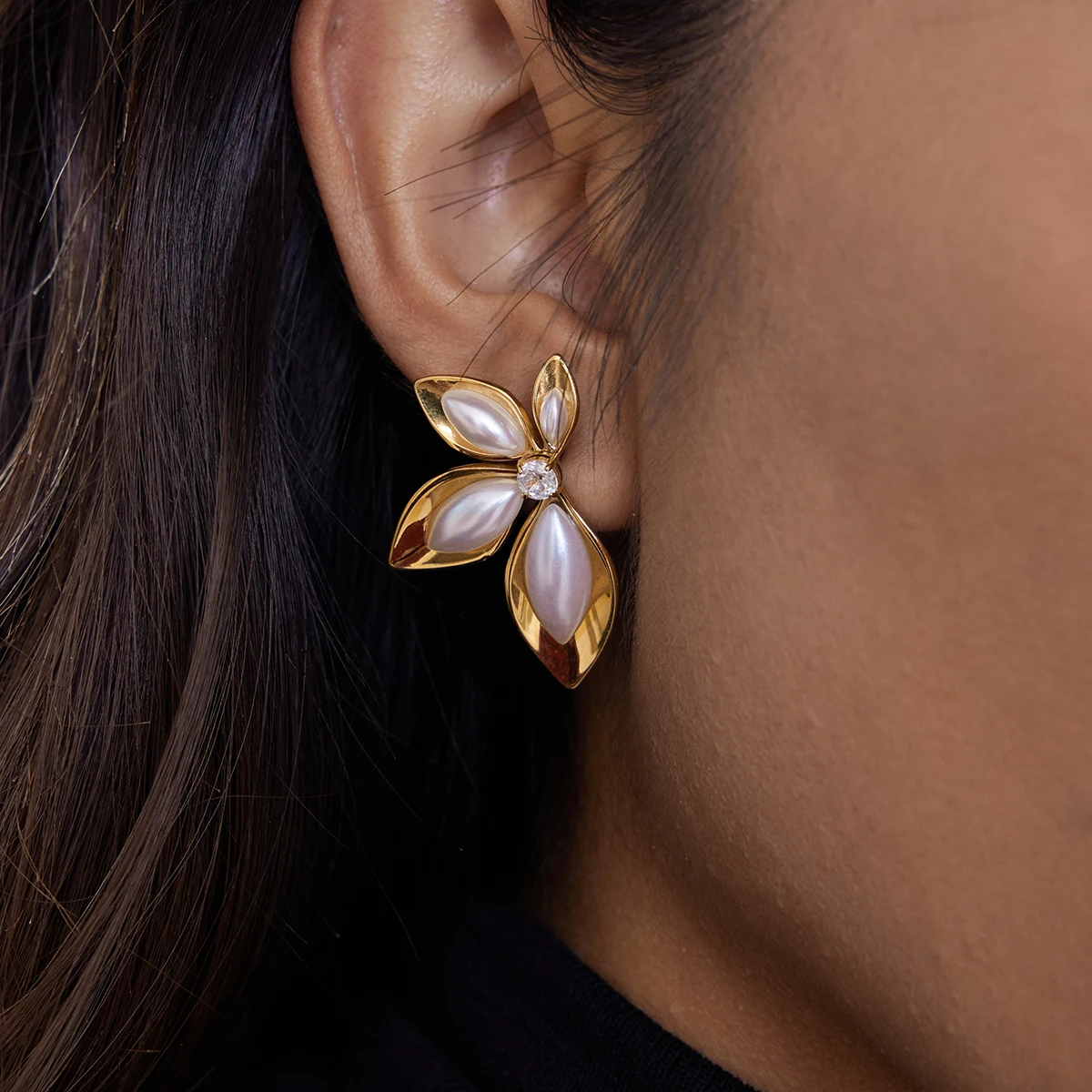 Floral Stainless Steel Earrings with Zircon 3 Floral Stainless Steel Earrings with Zircon - Image 3