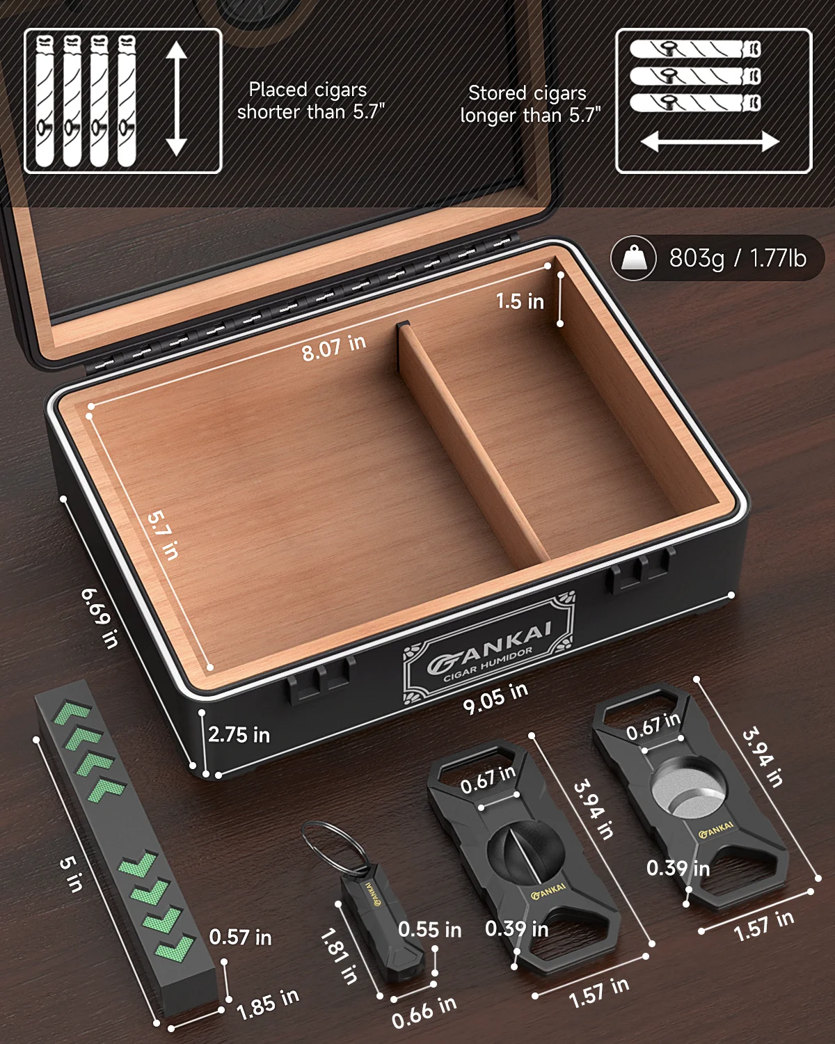 Black Glass-Top Cigar Humidor for 25 Cigars 2 Black Glass-Top Cigar Humidor for 25 Cigars - Image 2