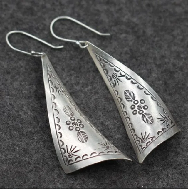 Vintage Silver Geometric Drop Earrings 3 Vintage Silver Geometric Drop Earrings - Image 3