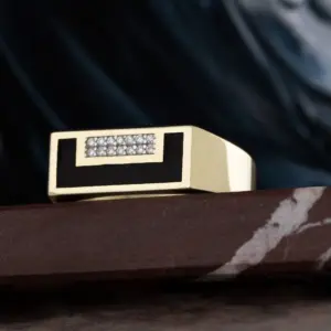 Gold Men's Ring with Zircon and Black Enamel 9 S542491723b524e75bdca0a650c484cc2p