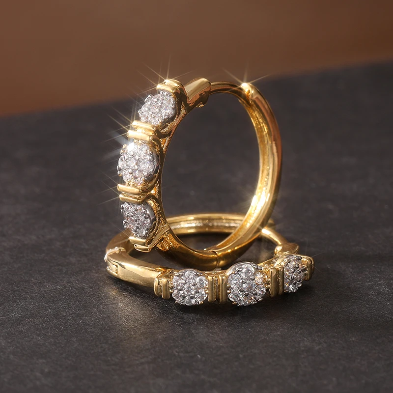 Gold Copper Alloy Hoop Earrings with Zirconia 5 Gold Copper Alloy Hoop Earrings with Zirconia - Image 5