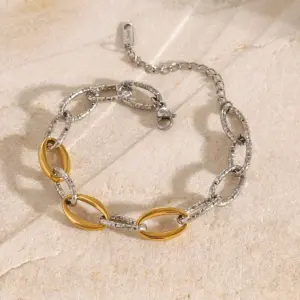 Stainless Steel Two-Tone Chain Bracelet for Men & Women 8 S5485c26665b34a728d6bdbfc38fa1c8eJ