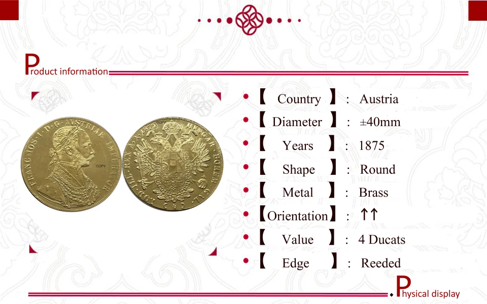 1875 Austrian Coin Replica with High-Relief Detailing 6 1875 Austrian Coin Replica with High-Relief Detailing - Image 6