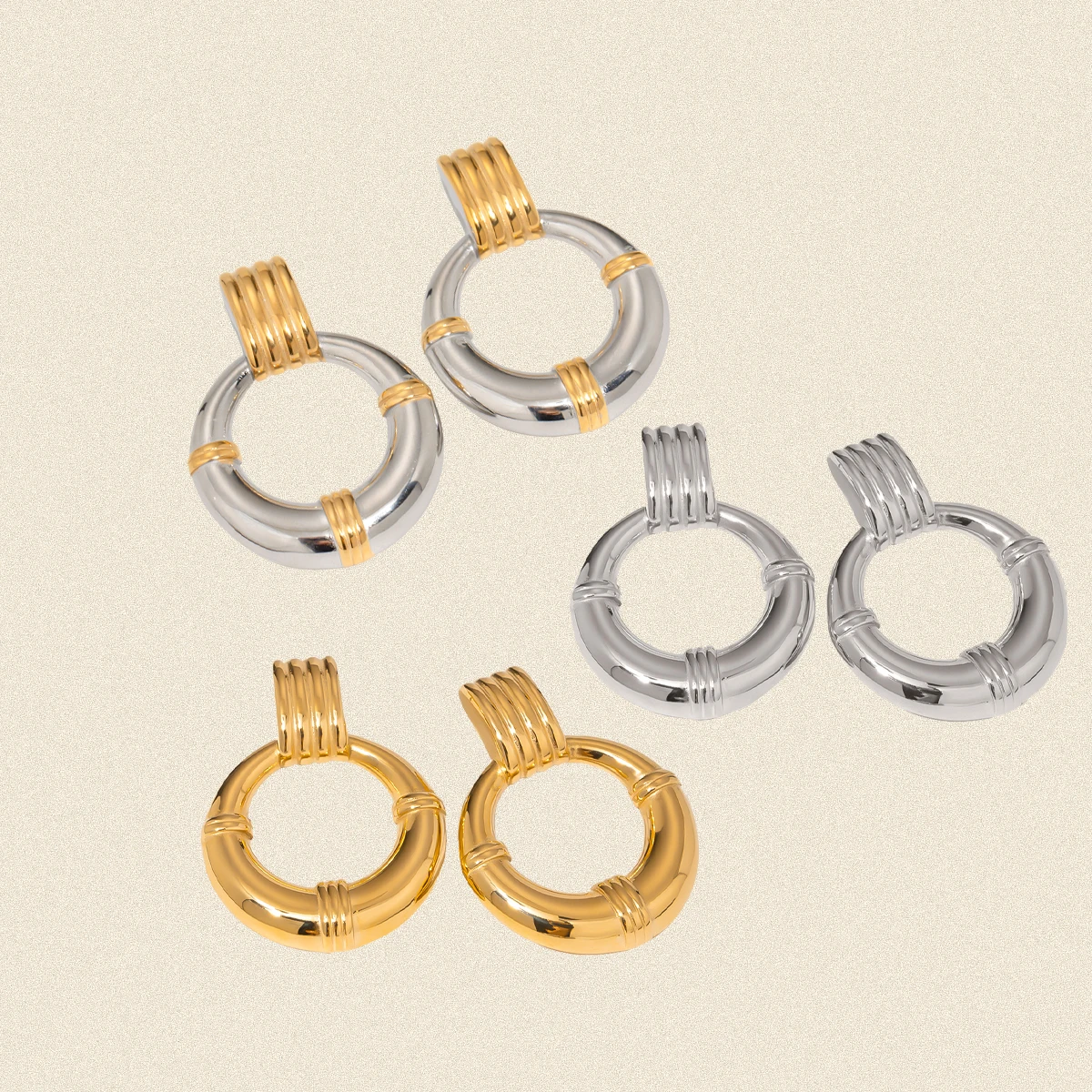 Stainless Steel Double Hoop Earrings 2407100 3 Stainless Steel Double Hoop Earrings 2407100 - Image 3