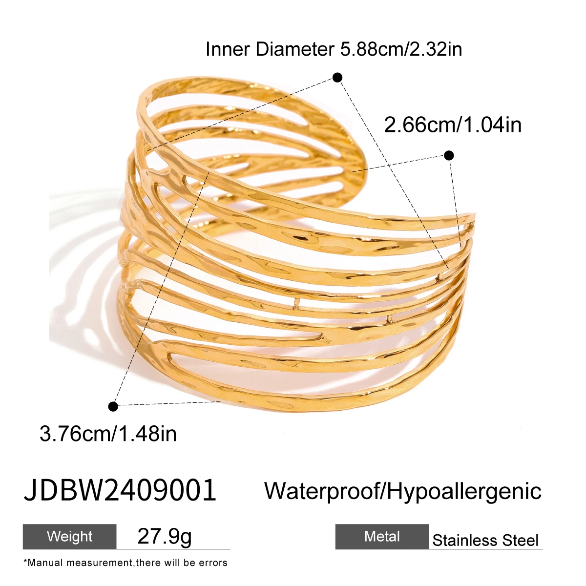 Gold Stainless Steel Wide Hollow Cuff Bracelet 6 Gold Stainless Steel Wide Hollow Cuff Bracelet - Image 6