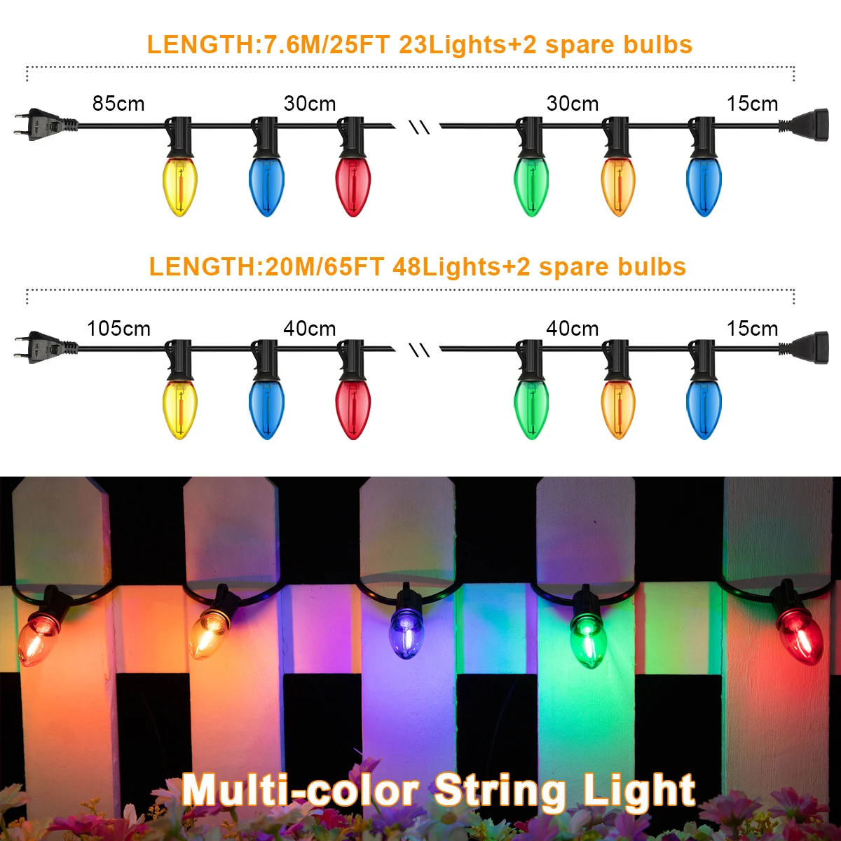 Vibrant Outdoor Christmas String Lights 25ft & 65ft 4 Vibrant Outdoor Christmas String Lights 25ft & 65ft - Image 4