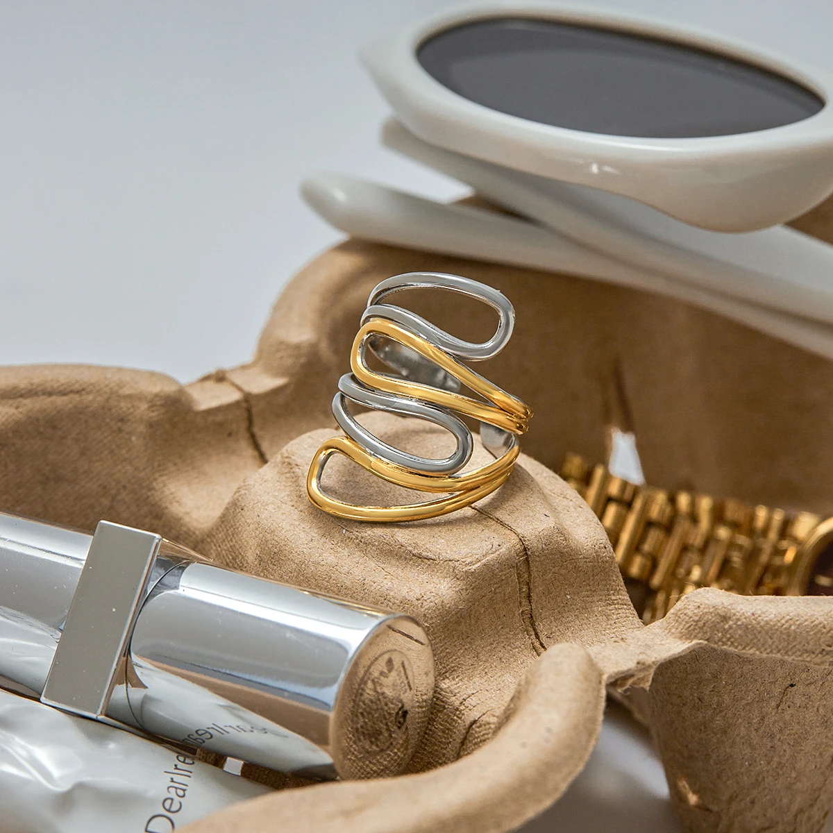 Stainless Steel Multi-Layer Geometric Ring 5 Stainless Steel Multi-Layer Geometric Ring - Image 5