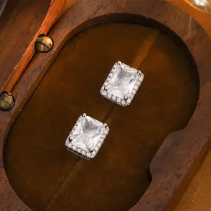 Elegant Cushion-Shaped Sterling Silver Stud Earrings 8 S550b8f4b3c864d89b40e0287d6dd7a09L