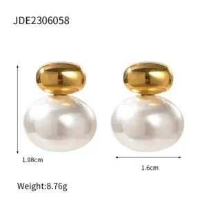 Stainless Steel Pearl and Gold Earrings Set 16 S55b0fb46fe004d458fbcc53bb2757143j