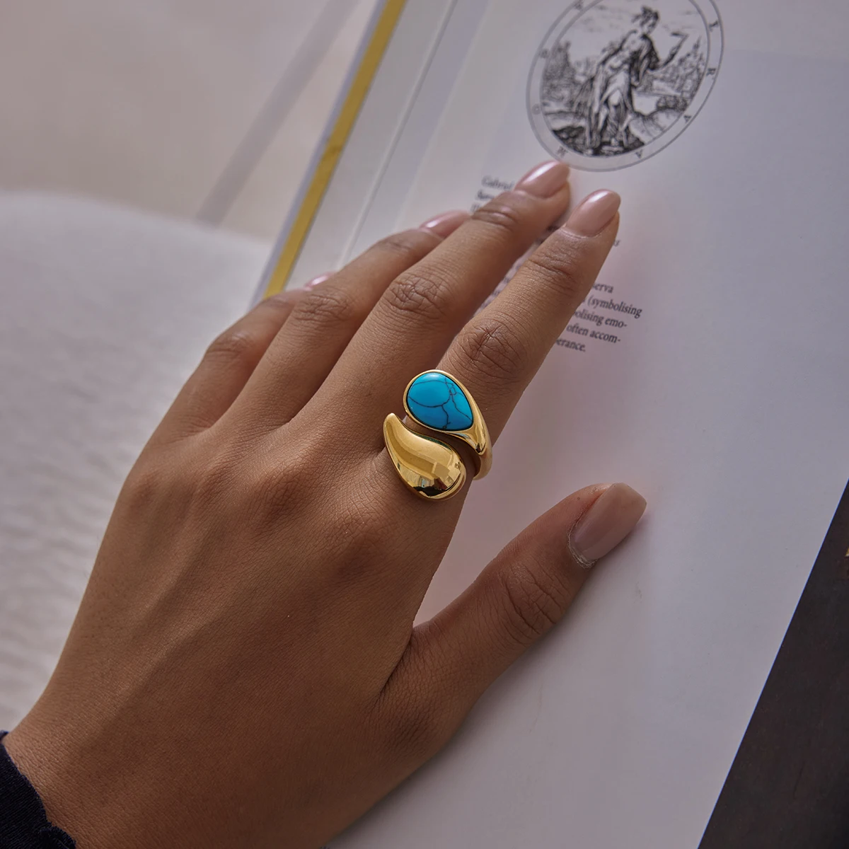 Vintage Stainless Steel Gold-Tone Turquoise Ring Set 2 Vintage Stainless Steel Gold-Tone Turquoise Ring Set - Image 2