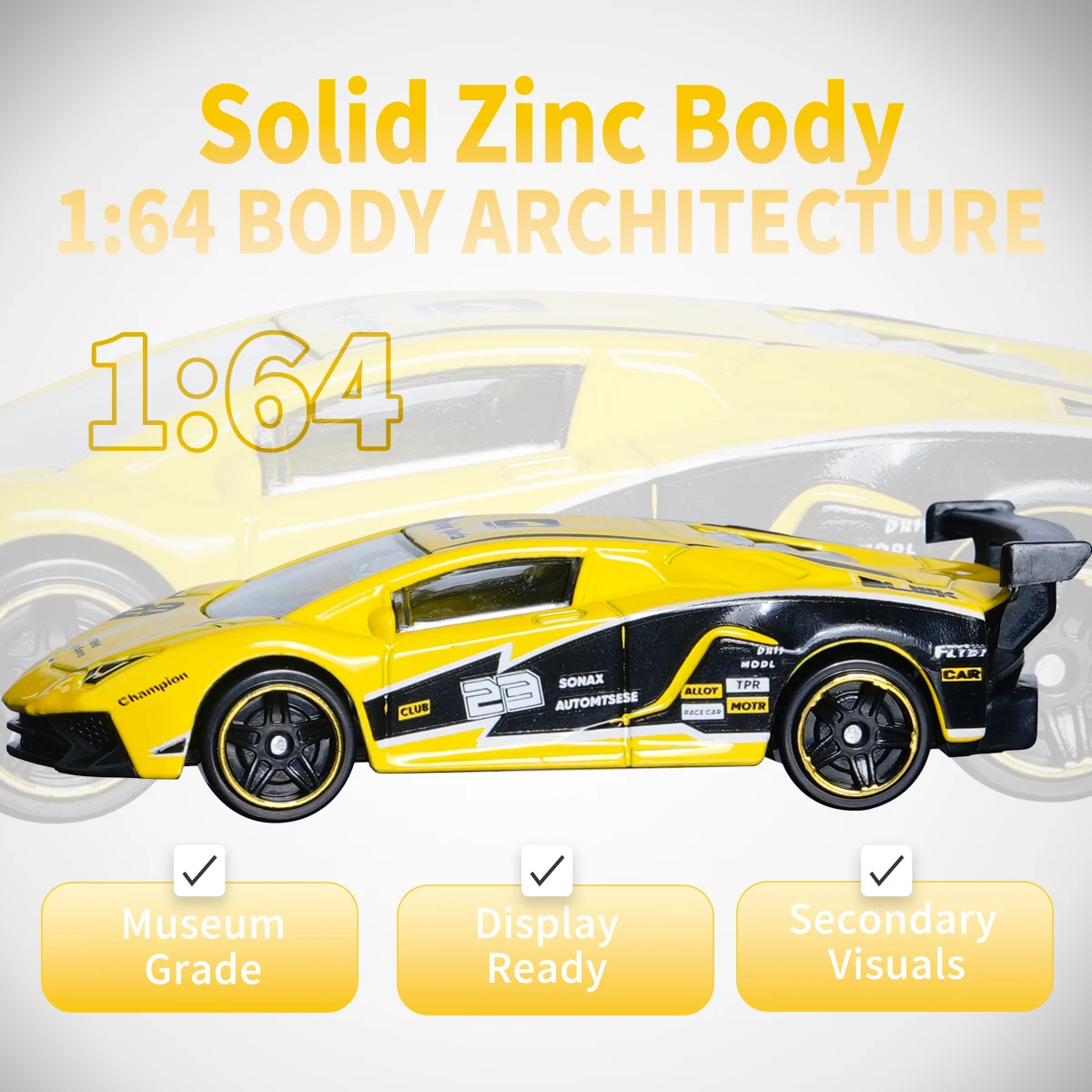 Mini Yellow and Black Die-Cast Race Car Model 1:64 Scale 4 Mini Yellow and Black Die-Cast Race Car Model 1:64 Scale - Image 4