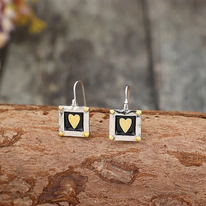 Vintage Square Heart Earrings in Silver or Gold 2 Vintage Square Heart Earrings in Silver or Gold - Image 2