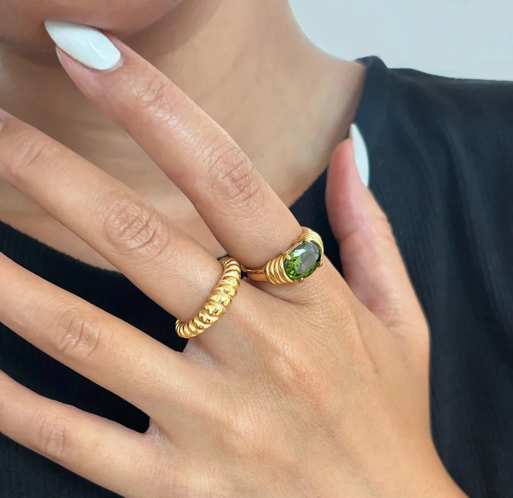 Gold Stainless Steel Geometric Women's Ring 3 Gold Stainless Steel Geometric Women's Ring - Image 3