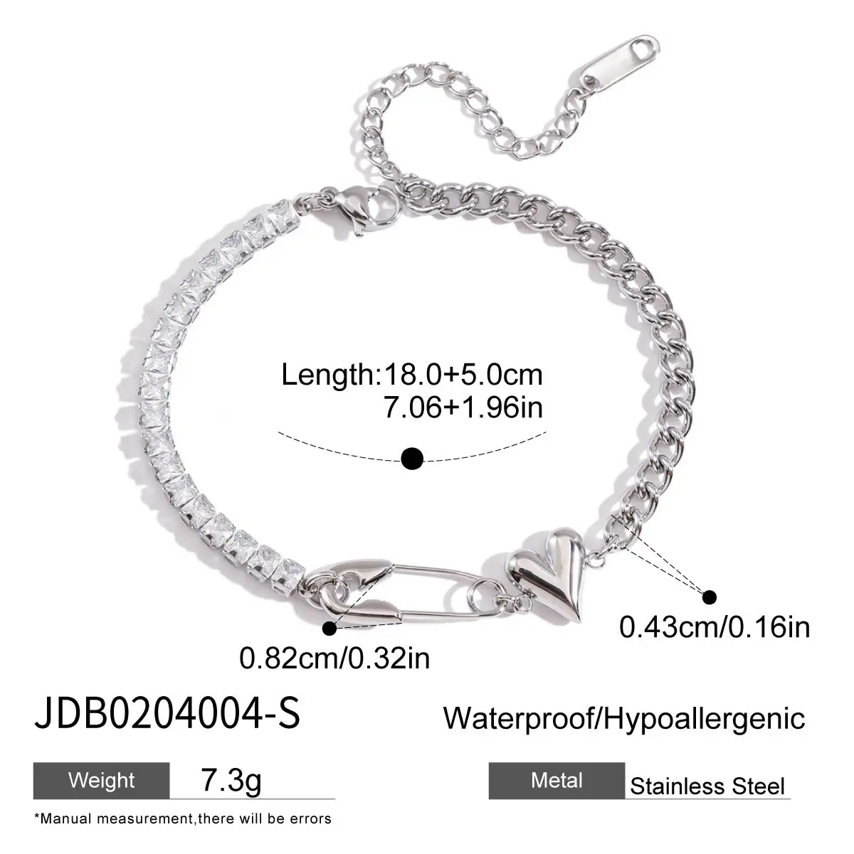 Stainless Steel Heart Bracelet Model JDB0204004-S 7 Stainless Steel Heart Bracelet Model JDB0204004-S - Image 7