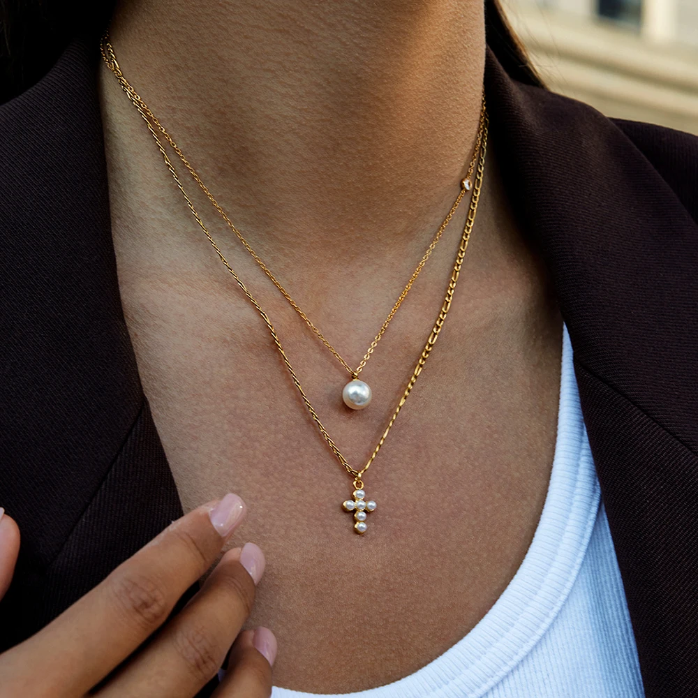 Stainless Steel Gold-Tone Cross Necklace for Women 2 Stainless Steel Gold-Tone Cross Necklace for Women - Image 2