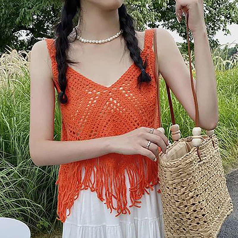 Vibrant Orange Knitted Summer Tank Top 4 Vibrant Orange Knitted Summer Tank Top - Image 4