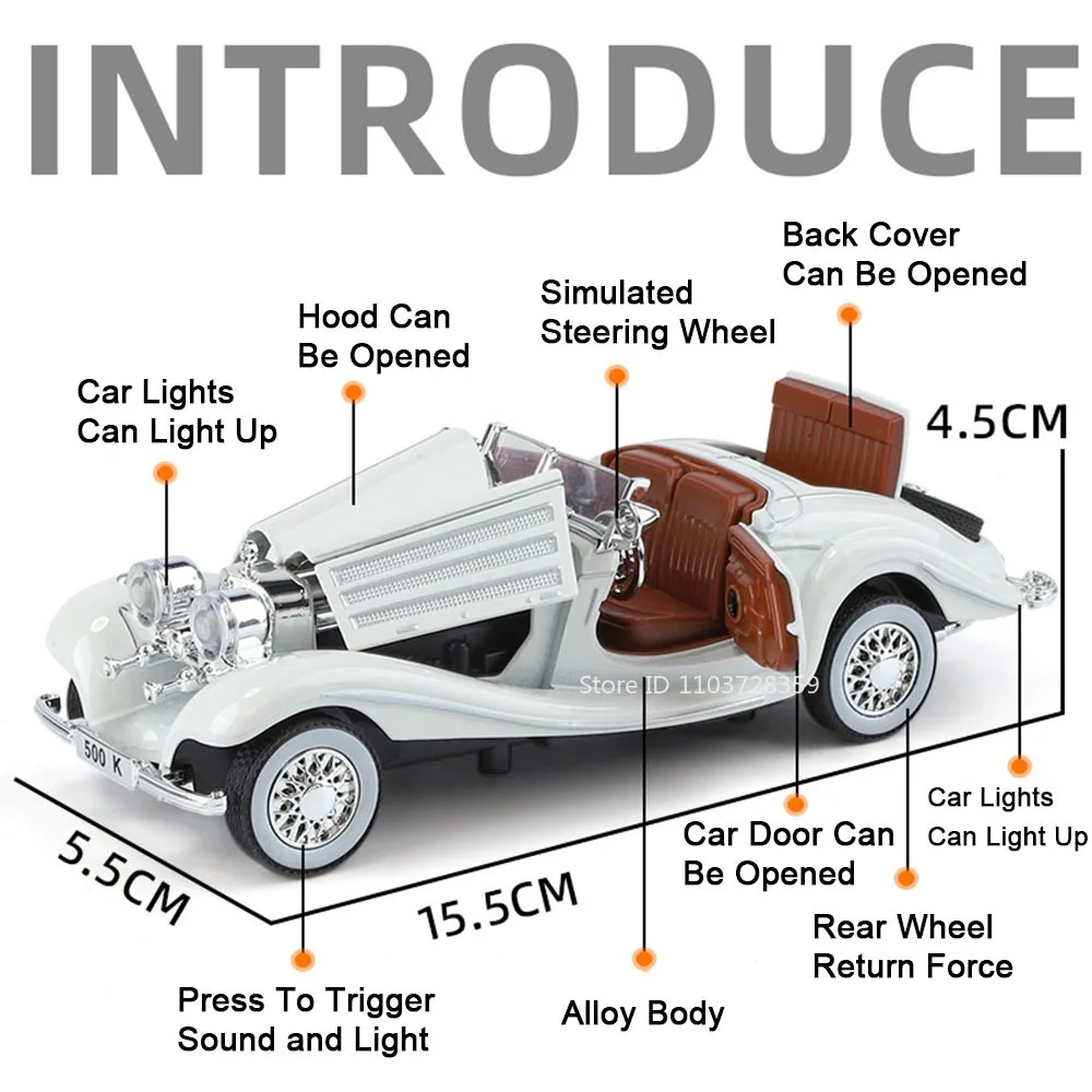 Vintage Car Model 1:32 Scale with Light & Sound 2 Vintage Car Model 1:32 Scale with Light & Sound - Image 2