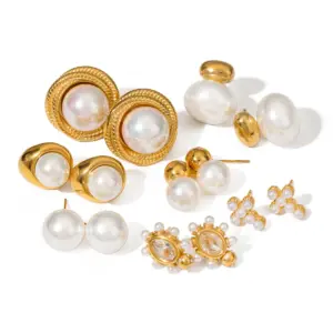 Stainless Steel Pearl and Gold Earrings Set 12 S57ad1e132c71401ba5cb68a53f16b53aR