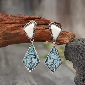 Vintage Geometric Drop Earrings with Blue Stones 4 S581bc64b1bc64273854201a7956bb0c4Z