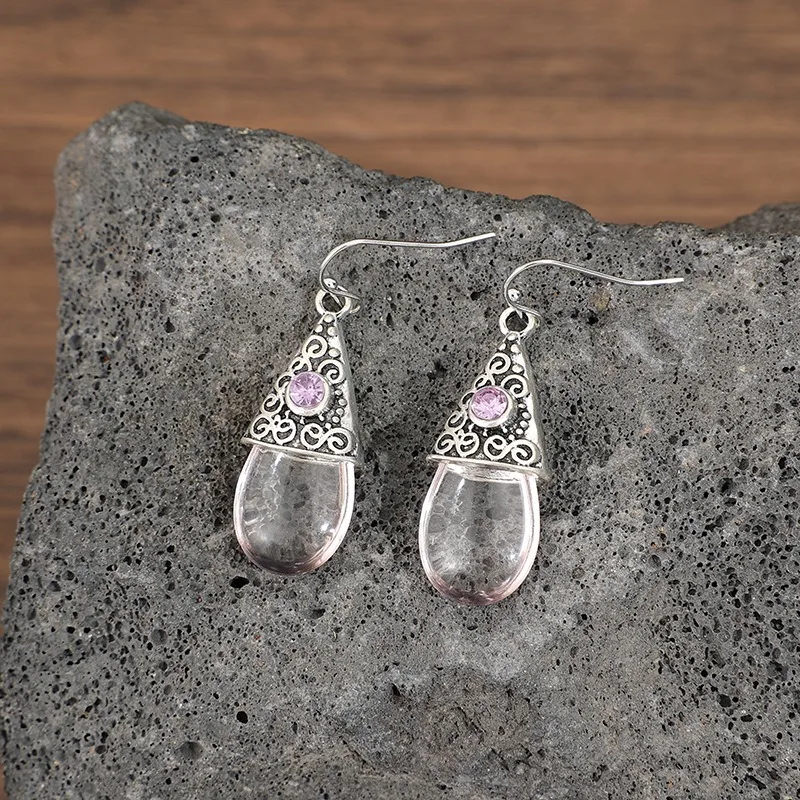 Vintage Silver Drop Earrings with Pink & Purple Stones 3 Vintage Silver Drop Earrings with Pink & Purple Stones - Image 3