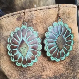 Vintage Red Copper Drop Earrings with Floral Design 7 S585c6c3494df4106ad6628f3106ee4d5P