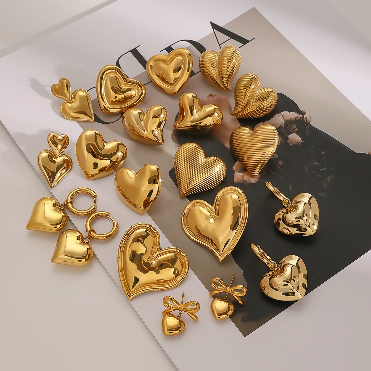 Stainless Steel Gold Heart Earrings Collection 3 Stainless Steel Gold Heart Earrings Collection - Image 3