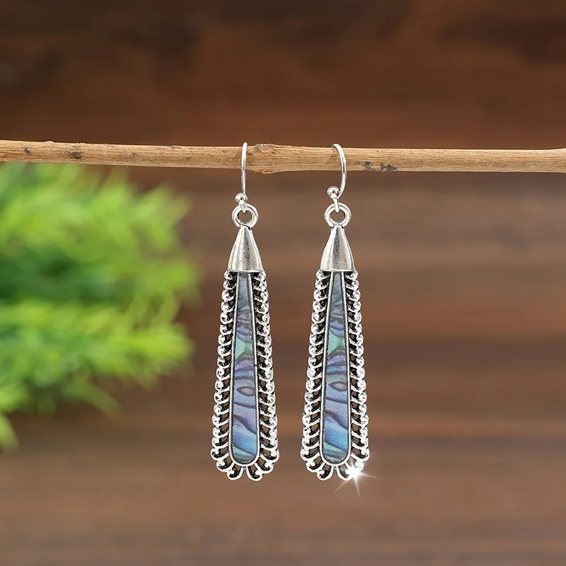 Vintage Silver Drop Earrings with Multicolour Inlay 4 Vintage Silver Drop Earrings with Multicolour Inlay - Image 4