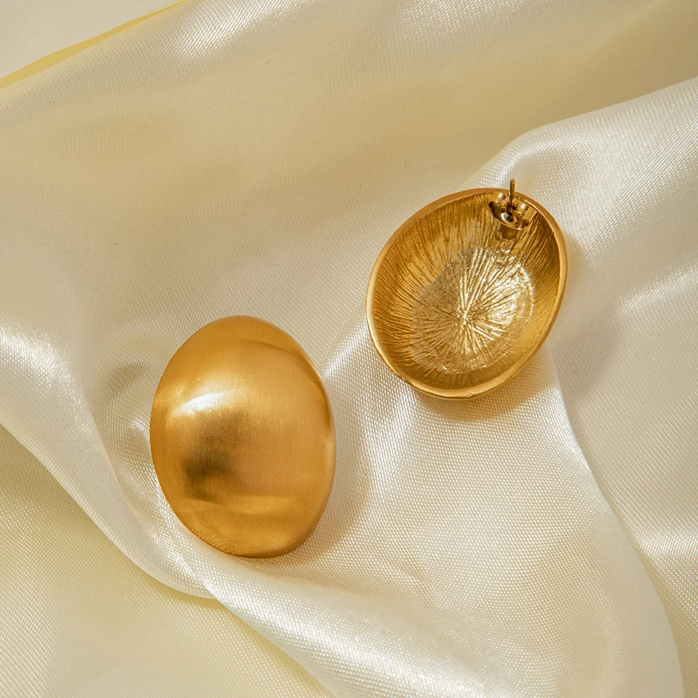 Gold Stainless Steel Oval Earrings 4 Gold Stainless Steel Oval Earrings - Image 4