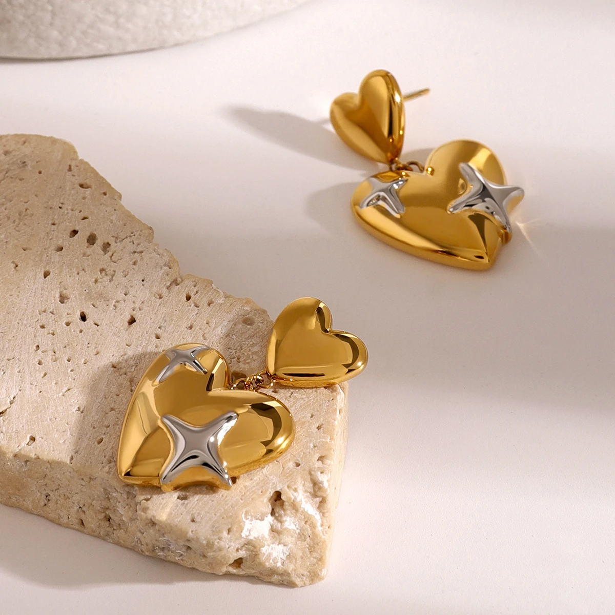 Stainless Steel Gold Drop Hoop Earrings 5 Stainless Steel Gold Drop Hoop Earrings - Image 5