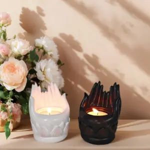 Elegant Lotus-in-Hand Resin Candlestick in Black or White