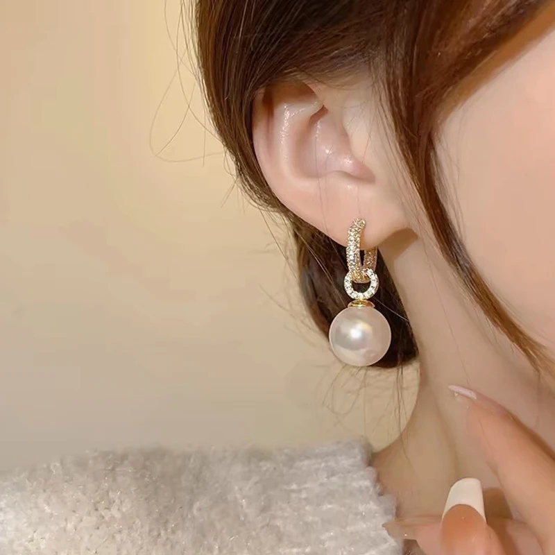 Sterling Silver Pearl Hoop Earrings for Women 2 Sterling Silver Pearl Hoop Earrings for Women - Image 2