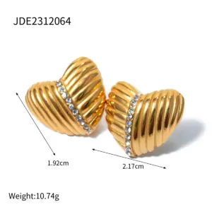 Gold Ribbed Heart Earrings for Women 11 S58f9623f487c4c49b0d73322d7144d39X
