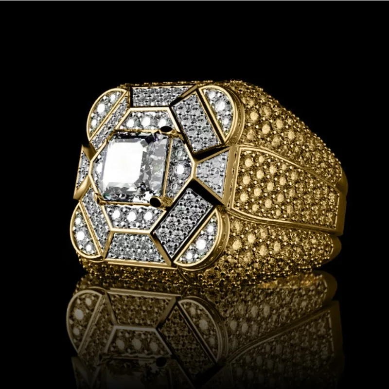 Gold Geometric Cocktail Ring with Cubic Zirconia 3 Gold Geometric Cocktail Ring with Cubic Zirconia - Image 3