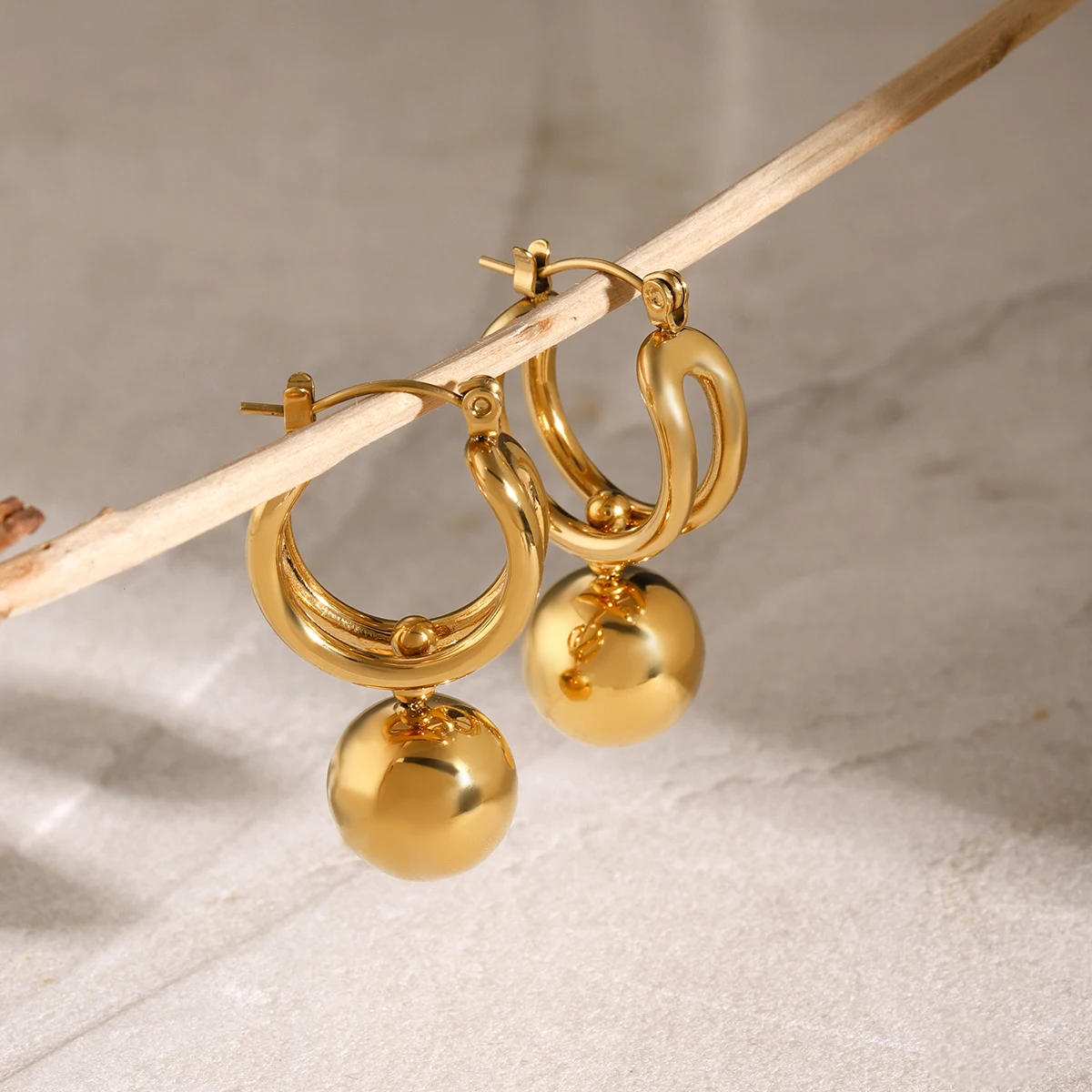 Gold Stainless Steel Geometric Earrings 3 Gold Stainless Steel Geometric Earrings - Image 3