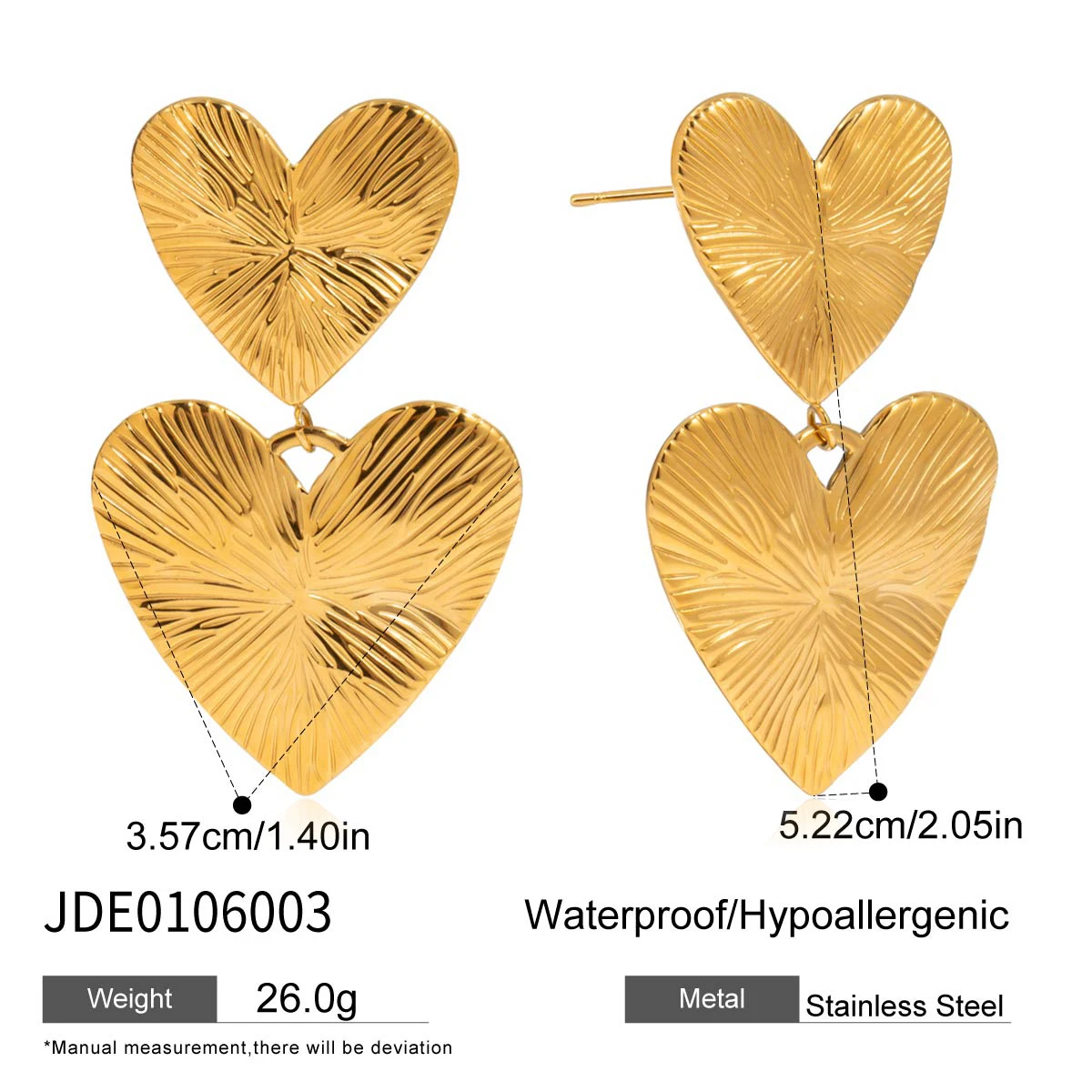 Gold Stainless Steel Textured Heart Earrings 7 Gold Stainless Steel Textured Heart Earrings - Image 7
