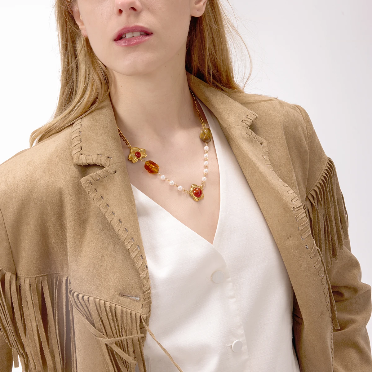 Vintage Stainless Steel Necklace with Floral Pendant 2 Vintage Stainless Steel Necklace with Floral Pendant - Image 2