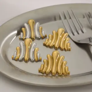 Modern Gold-Toned Stainless Steel Wave Earrings 11 S59e07191a14043b88471ef1d56ae4ea8Y