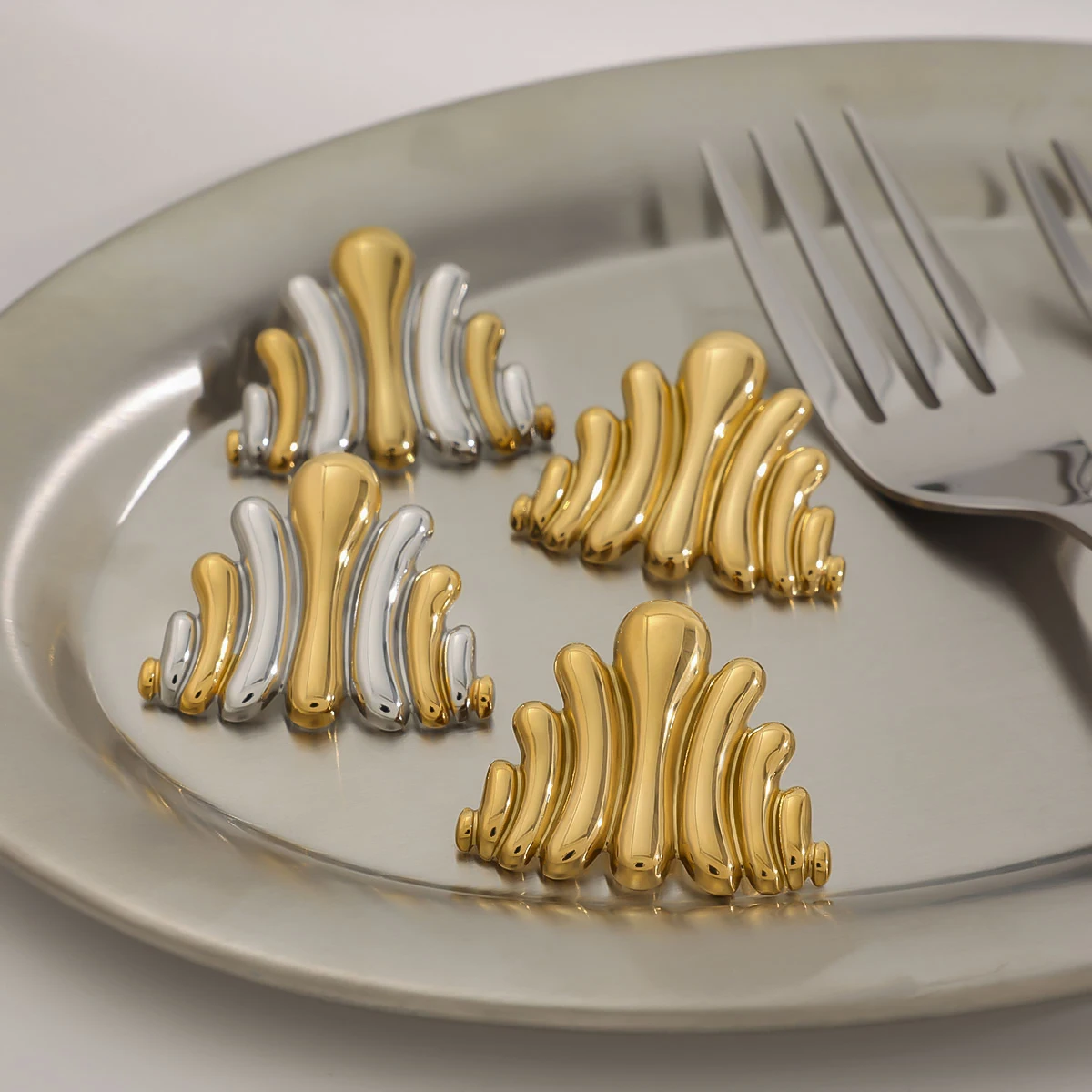 Modern Gold-Toned Stainless Steel Wave Earrings 4 Modern Gold-Toned Stainless Steel Wave Earrings - Image 4