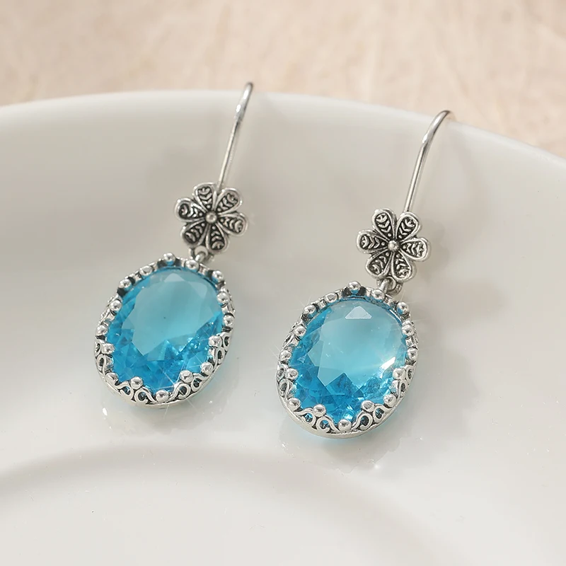 Silver Copper Alloy Dangle Earrings with Blue Cubic Zirconia 3 Silver Copper Alloy Dangle Earrings with Blue Cubic Zirconia - Image 3