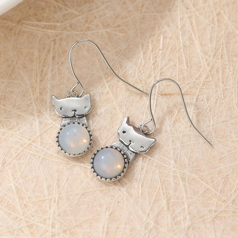Silver Cat Moonstone Earrings for Women 4 Silver Cat Moonstone Earrings for Women - Image 4