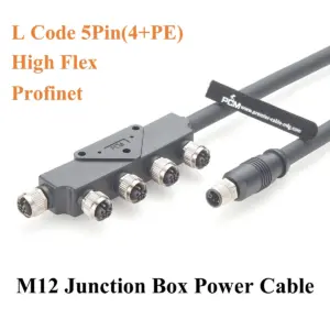 Industrial M12 5-Pin L-Coded Junction Box with Cable