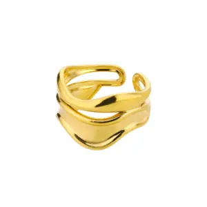 Gold Wave Adjustable Ring with Double-Line Pattern 12 S5b49fd736b6f4dbdba0c63bd5c22c754r
