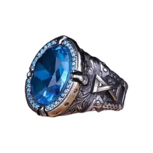 Vintage Silver and Blue Zircon Men's Ring 4 S5b6418a29e0c40058297ea68f554e9f98