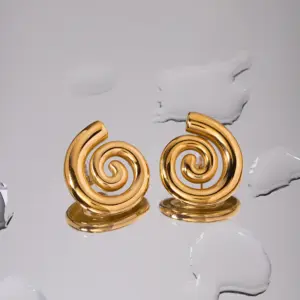 Gold Stainless Steel Greek Spira Stud Earrings 10 S5b7c90c4a8744282ae3ce0a800f131f48