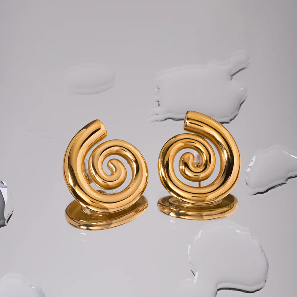 Gold Stainless Steel Greek Spira Stud Earrings 5 Gold Stainless Steel Greek Spira Stud Earrings - Image 5