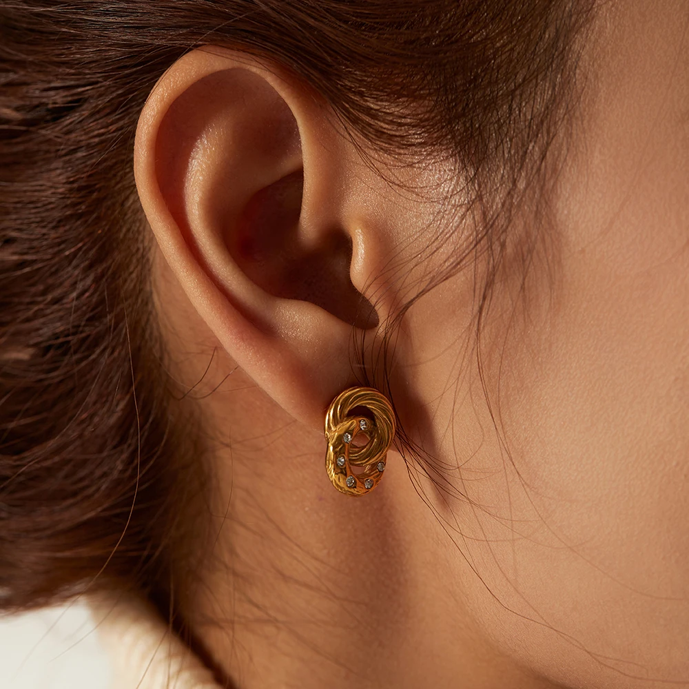 Gold-Tone Stainless Steel Fried Dough Earrings 4 Gold-Tone Stainless Steel Fried Dough Earrings - Image 4