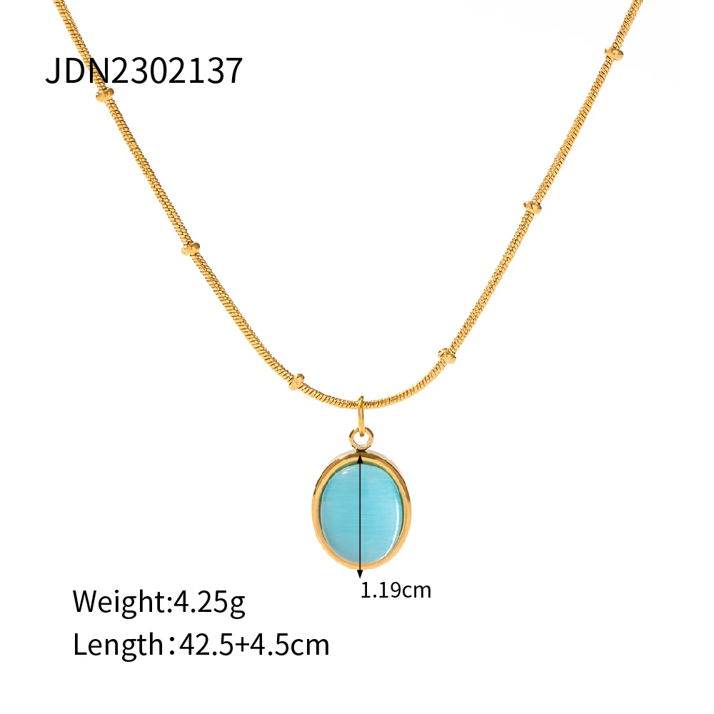 Gold-Tone Stainless Steel Turquoise Necklace 7 Gold-Tone Stainless Steel Turquoise Necklace - Image 7